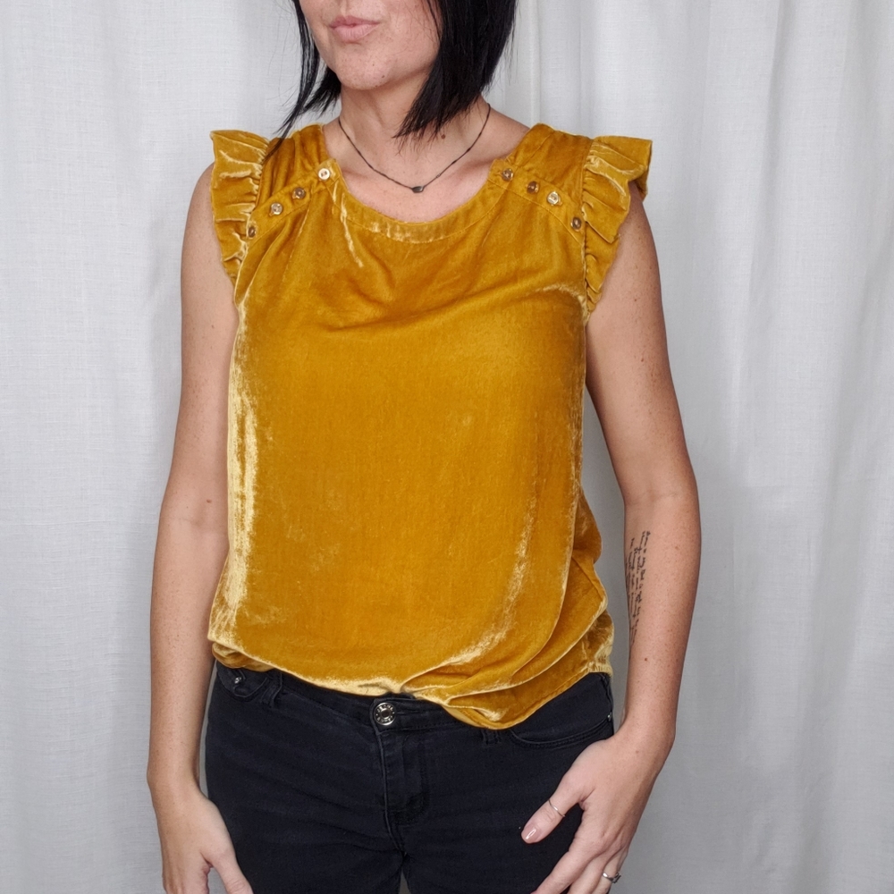 Loft velvet ruffle sleeve tank top